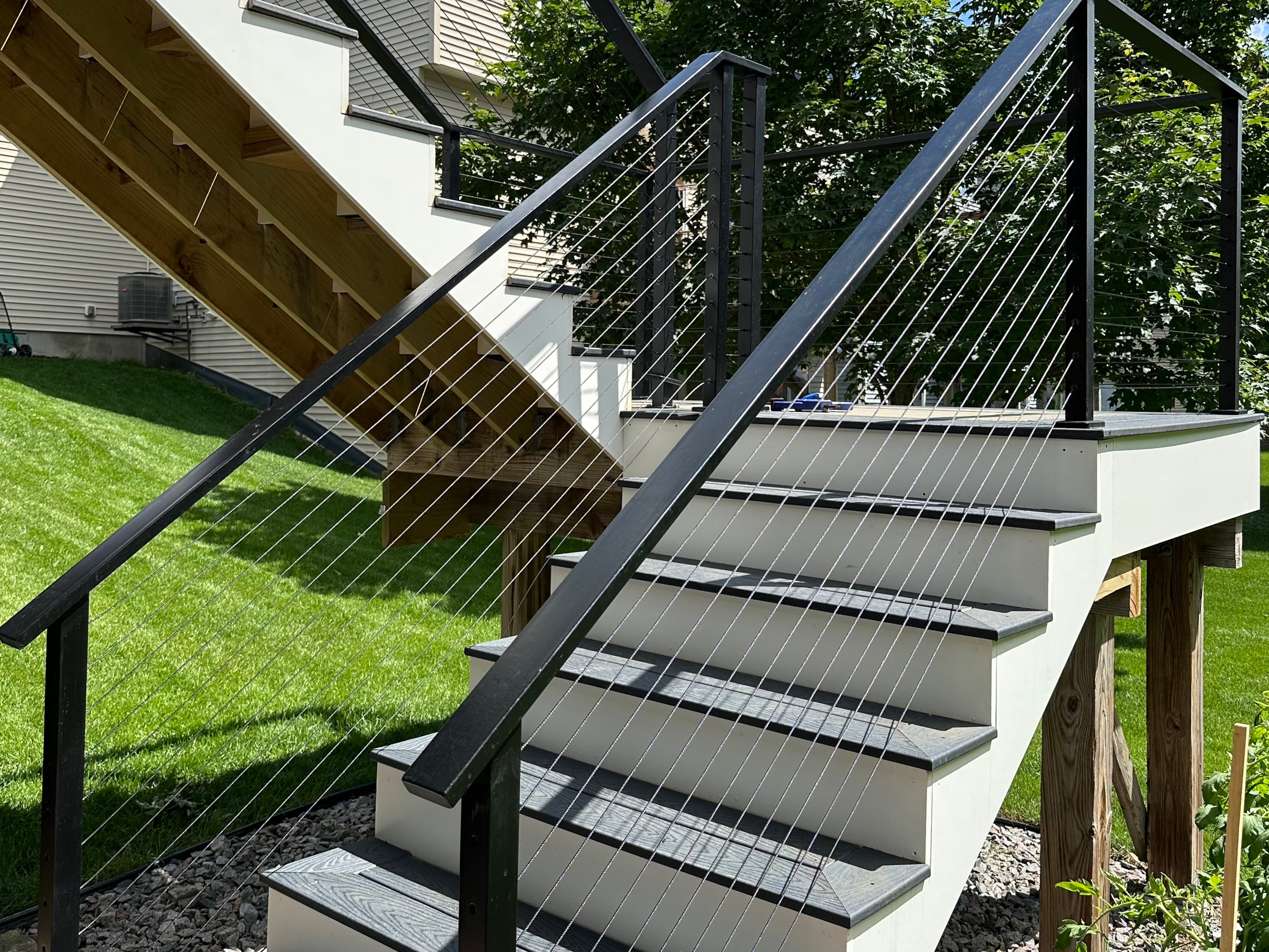 Presicely welded handrails for outdoor staircase 