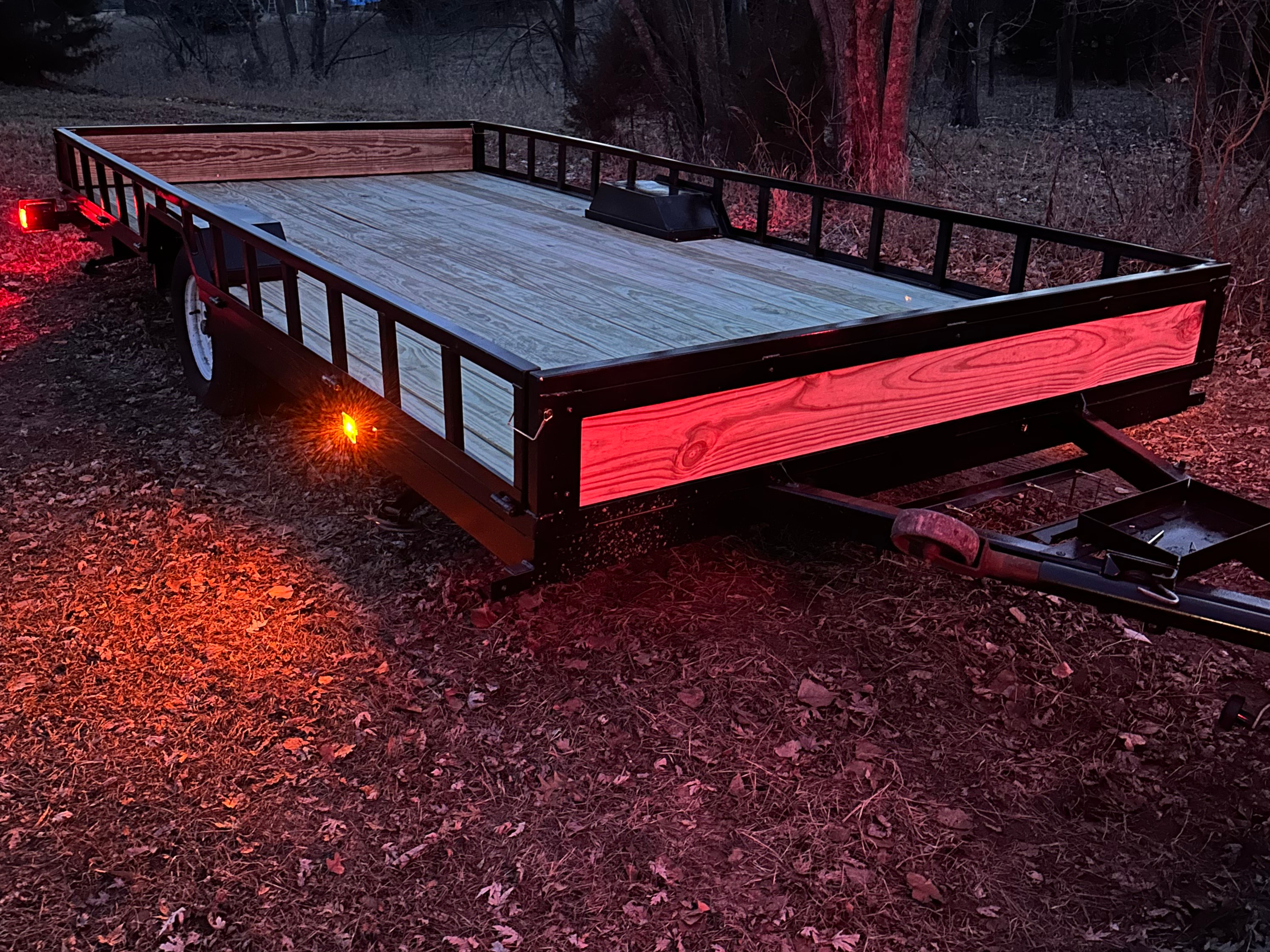 Custom made flat-bed trailer, all metal pieces welded with precision